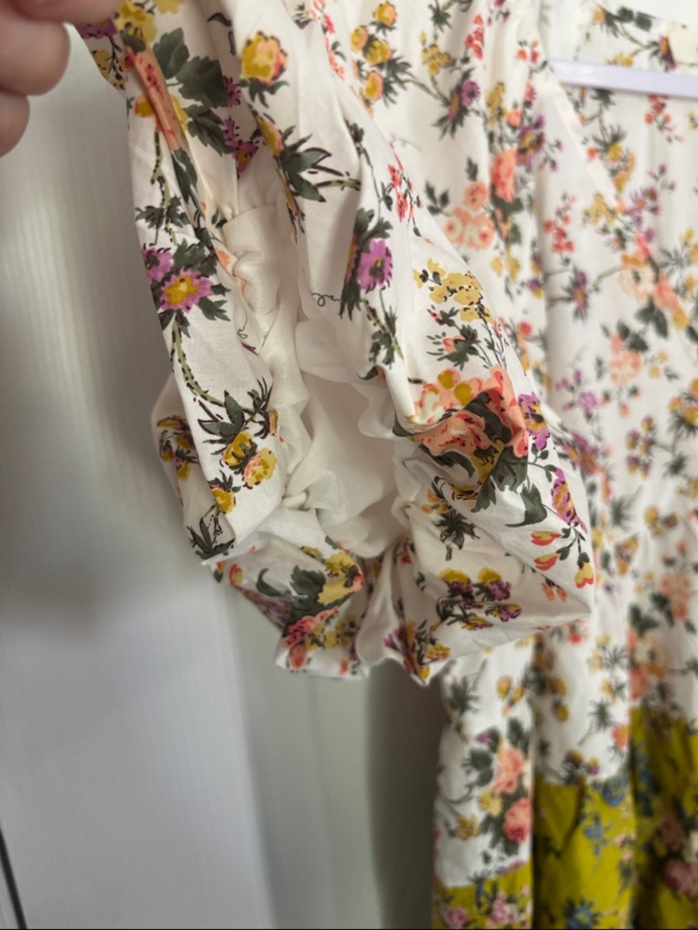 entro Floral Tiered Mini Dress in White, Olive, and Blue - Picture 4 of 11